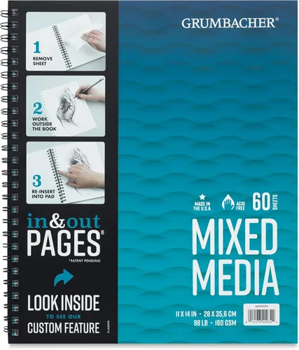Miniatura 14 de Grumbacher Bloc de papel mixto de 18 x 24 pulgadas, 98 lb. / 160 GSM, encuadernado con cinta, 30 hojas/bloc, 1 cada uno