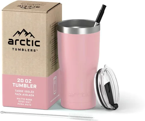 Miniatura 11 de Vaso aislado de 30 onzas color rosa claro con pajita y limpiador - Mantiene la temperatura hasta 24 horas - Tapa a prueba de derrames, tecnología