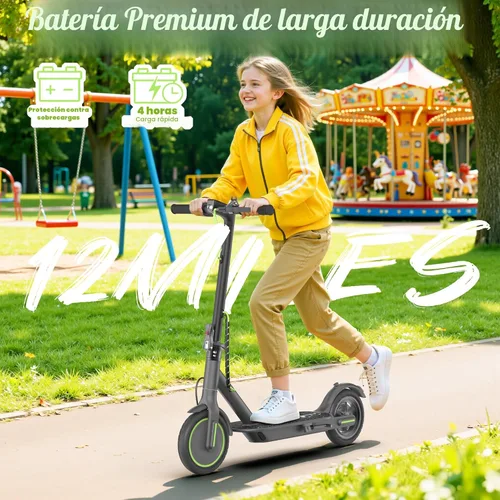 Miniatura 4 de WERHY Scooter eléctrico plegable para niños, motor de 350 W, alcance máximo de 12/16 millas, velocidad máxima de 19 MPH, neumático sólido de 8.5
