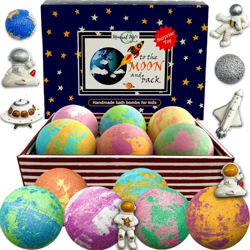 Bombas de baño Galaxy para niños con sorpresa en el interior, bombas de baño de burbujas orgánicas con juguetes educativos del espacio exterior