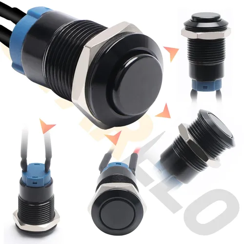 Miniatura 3 de STARELO 5 piezas 12 mm Interruptor de botón de cierre con carcasa negra y pre-cableado, interruptor de botón de presión impermeable IP65, aleación