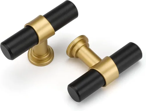 Miniatura 20 de LONTAN Paquete de 4 Pomos Negros para Gabinetes y Cajones Pomos de Gabinete de Cocina para Tocador Baño Moderno Herrajes Negros de Barra en T