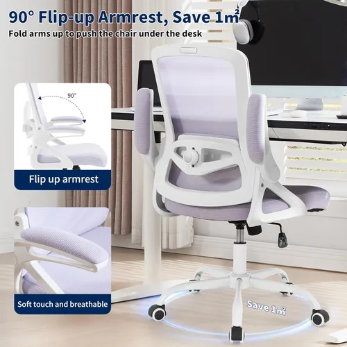 Miniatura 8 de Silla de oficina ergonómica, silla de escritorio con soporte lumbar ajustable, sillas de computadora cómodas de malla transpirable con reposabrazos