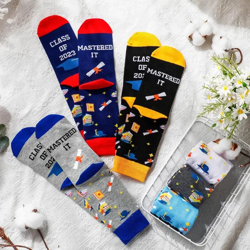 Miniatura 4 de Mepase 6 pares de calcetines de graduación, regalos de clase dominada de 2023, calcetines casuales novedosos para graduación universitaria, regalo