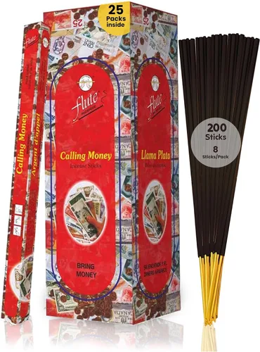 Flute Calling Money - Varillas de incienso de canela picante y clavo para buena suerte, éxito y prosperidad, 8 varillas/paquete, 25 paquetes/caja (9