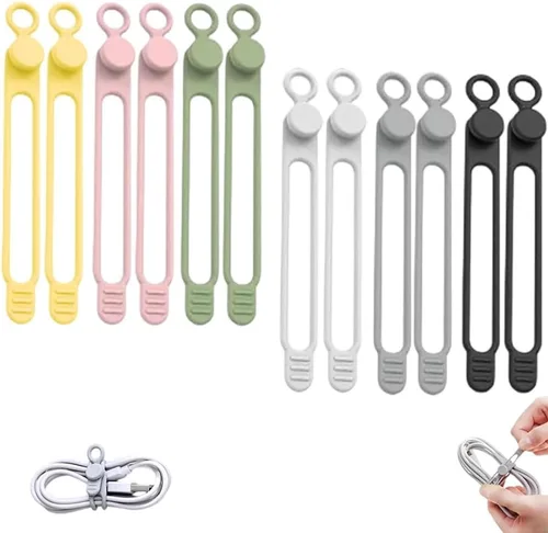 Organizador de cables de datos, organizador de bridas de cables de silicona elástica, organizador reutilizable para agrupar y fijar auriculares,