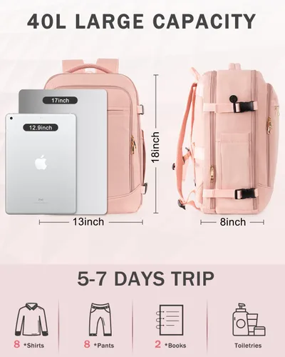 Miniatura 2 de FALARK INC - Mochila de viaje de mano, 40 L, mochila de viaje aprobada para vuelos grandes con estructura de equipaje para mujeres, bolsa de viaje