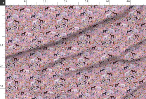Miniatura 2 de Spoonflower Tela – Caballo Multi Floral Caballos Púrpura Granja Animal Cowboy Pet Retrato Impreso en Tela Gasa Cuarto Grasa – Coser Moda Vestidos