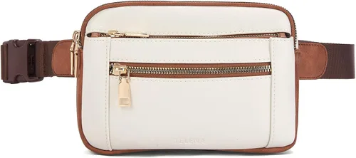 Miniatura 7 de Telena Riñoneras para mujer con correa ajustable de cuero cruzado, Beige Marrón