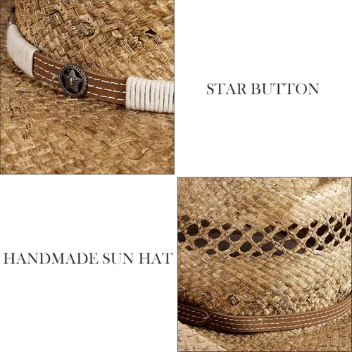 Miniatura 4 de MIX BROWN Sombreros de vaquero de paja, sombrero de vaquero occidental, sombrero de ranchero para hombres y mujeres, exquisita banda de decoración
