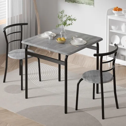 Miniatura 17 de VECELO Juego de mesa de comedor de 3 piezas para rincón de desayuno, mesa ovalada de mármol sintético y marco de metal con estante de vino Blanco