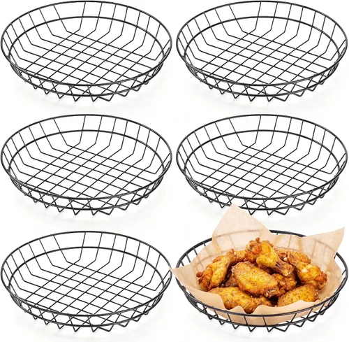 Tioncy 6 cestas de alambre de metal ovaladas cromadas de 9.5 x 6.2 x 2.2 pulgadas para servir pan, contenedor decorativo para sándwiches, cesta de
