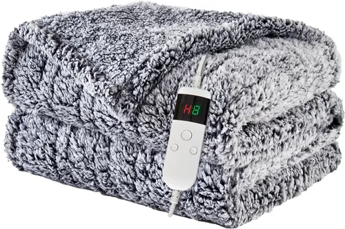 Manta eléctrica con calefacción, manta térmica de 50 x 60 pulgadas, manta eléctrica con 8 horas de apagado automático, 10 niveles de calefacción Gris