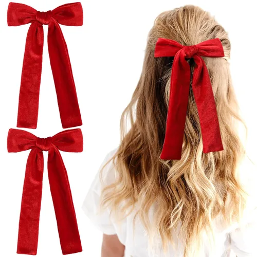 Miniatura 10 de 2 piezas de lazos largos de cinta para niñas, clip de pelo de seda, lazo de cinta para el pelo, accesorios para el cabello para bebés, niños Azul