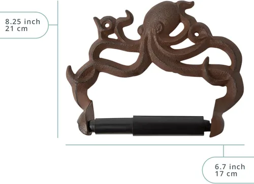 Miniatura 3 de Comfify Soporte de papel higiénico de pulpo de hierro fundido marrón óxido - Cabina náutica Rust Brown octopus; cast iron; 6.69"H x 8.07"L; holds