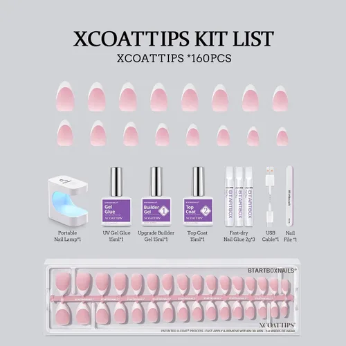 Miniatura 6 de BTArtboxnails XCOATTIPS - Uñas a presión, puntas cortas de almendra con gel de uñas, dúo protector francés, lámpara de uñas, gel suave todo en uno