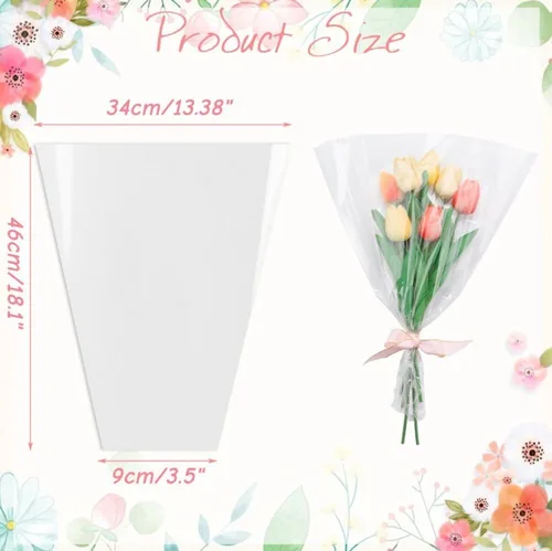 Miniatura 2 de Corkwaw 100 Piezas De Embalaje Transparente Para Flores, Funda Transparente Para Ramos De Flores De Celofán Adecuada Para Empaque De Flores En