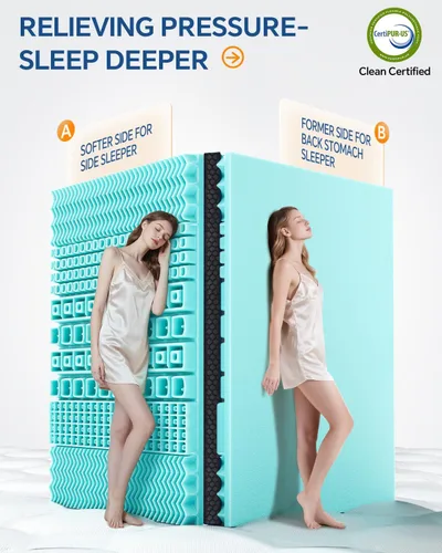Miniatura 3 de BEDELITE Cubrecolchón de espuma viscoelástica de doble capa de 4 pulgadas, tamaño individual, funda de colchón suave de 2 pulgadas y espuma