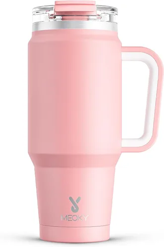 Miniatura 9 de Meoky Vaso de 40 onzas con asa y pajita, vaso aislado con tapa y popote, taza de viaje de acero inoxidable, mantiene el frío durante 34 horas, 100%
