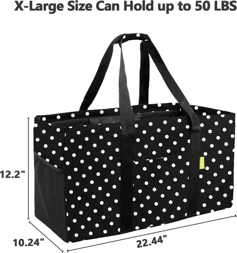 Miniatura 2 de BeeGreen Black Dots - Bolsa grande para mujer, con asas de transporte, espaciosa bolsa de almacenamiento de comestibles plegable