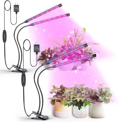 bseah Luz de cultivo de plantas para plantas de interior, paquete de 2, luz de crecimiento interior de espectro completo, temporizador de encendido
