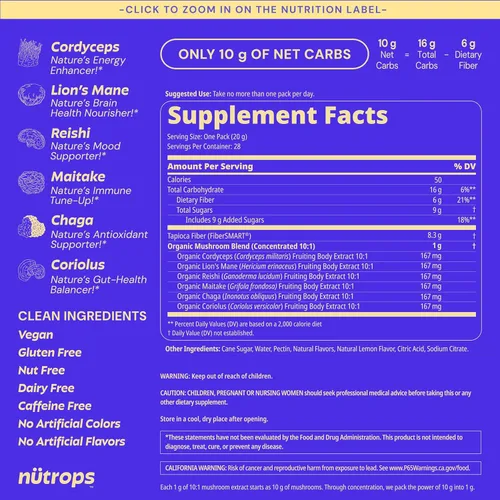 Miniatura 2 de Nutrops Gomitas de Hongo Melena de León para Adultos, Nootrópicos Funcionales, Suplemento Cerebral a Base de Hierbas para Energía, Salud Cerebral