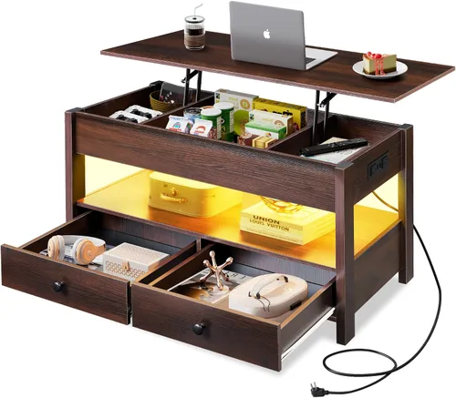 Miniatura 12 de WLIVE Mesa de centro con tapa elevable para sala de estar, mesa de centro pequeña con almacenamiento, estante ajustable y compartimento