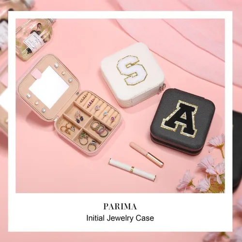 Miniatura 5 de Parima Joyero grande para niñas, joyero con inicial de viaje para niñas Caja organizadora de joyas grande Joyero de viaje organizador de joyero