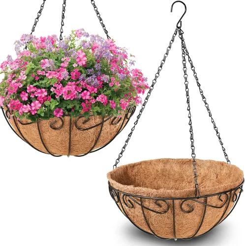 Miniatura 12 de Legigo Paquete de 2 cestas colgantes de metal de 12 pulgadas para plantas al aire libre, macetas colgantes redondas de alambre con forro de fibra