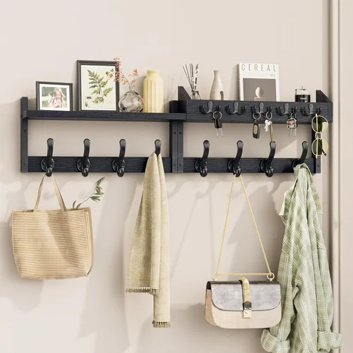 Miniatura 10 de Evermagin Perchero de Pared de 29" con Estante, Perchero y Colgador de Llaves 4 en 1 con 11 Ganchos de Metal, Estante de Entrada Montado en la Pared