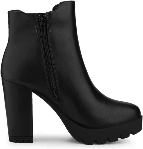 Miniatura 6 de Allegra K Botines con plataforma y tacón de bloque con cremallera y punta redonda para mujer