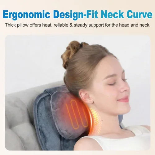 Miniatura 3 de Masajeador de Espalda con Calor, Almohadilla de Masaje de Cuerpo Completo con Soporte para Cuello y Almohada, Funda de Tela Suave y Elegante, Gris