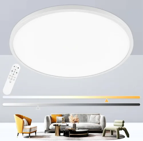 Miniatura 12 de Modernas lámparas LED de techo regulables con control remoto, montaje empotrado ultrafino de 15.4 pulgadas con luz nocturna, 36 W, 4500 LM