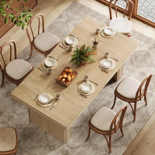 Miniatura 4 de Tribesigns Mesa de comedor de granja de 63 pulgadas para 6, mesa de cocina moderna con línea acanalada para comedor, sala de estar, natural
