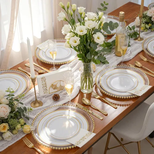 Miniatura 3 de WDF 160 piezas de cubiertos de plástico dorado - Cubiertos de oro resistentes Incluye 80 tenedores, 40 cucharas, 40 cuchillos, utensilios
