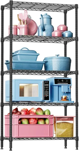 Miniatura 27 de IZEUK Estantes de almacenamiento de metal cromado de 5 niveles, estantería de alambre ajustable para cocina, baño, despensa, oficina, garaje, Cromo