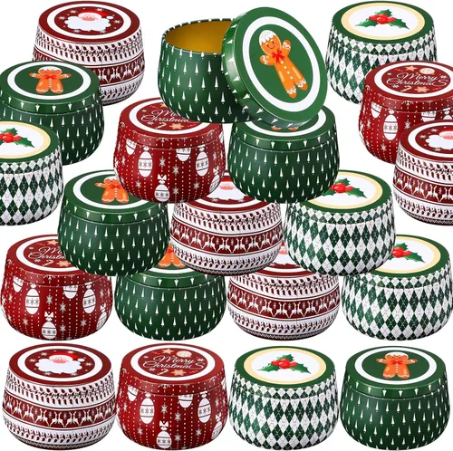 Uiifan 48 latas de velas de Navidad, velas de metal para galletas, tarros de lata con tapas, latas retro de 8 onzas, recipientes redondos para