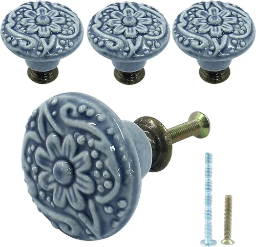 Miniatura 11 de Piutouyar Pomos y tiradores de cerámica negra para cajones, aparadores, armarios, 1.339 in / 1.3 pulgadas de diámetro (4 unidades)