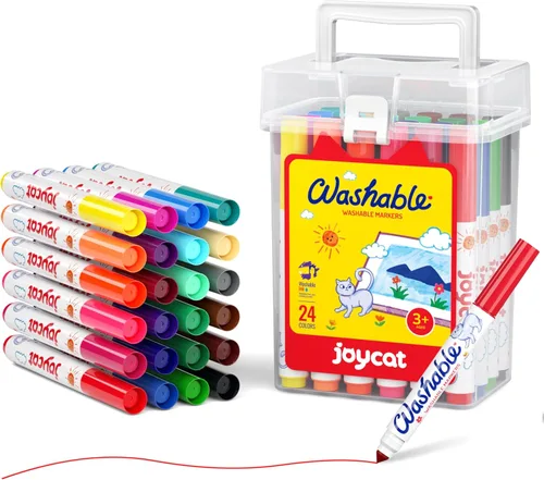 JoyCat Juego de 24 marcadores lavables para niños, juego de marcadores lavables de 24 colores con estuche de transporte y almacenamiento, marcadores