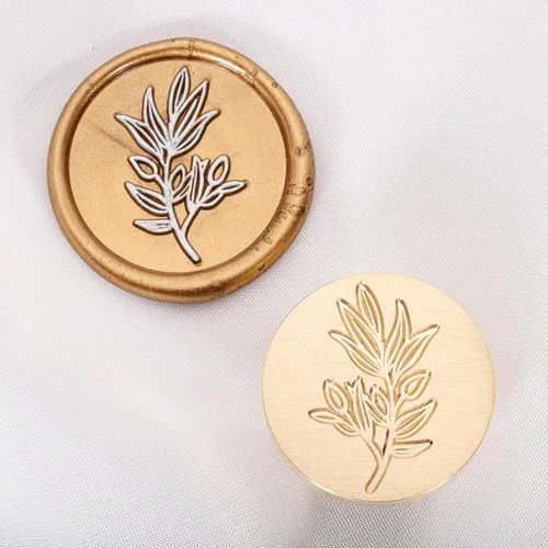 Miniatura 5 de Yoption Sello de cera de rama de olivo, cabeza de latón vintage, sello de cera de sellado de empuñadura de madera para boda, Navidad, fiesta