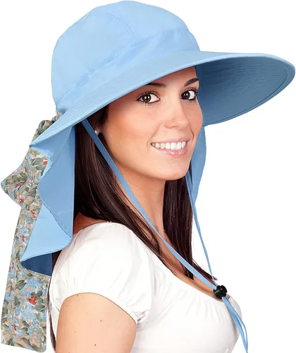 Miniatura 9 de Solaris UPF 50+ Gorro de ala ancha para mujer - Tamaño pequeño, ligero y plegable, gorro floral refrescante con solapa para el cuello