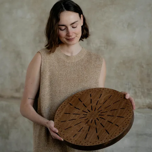 Miniatura 3 de Disco de lluvia "Water-Fall" de 16 pulgadas Sonido de agua relajante Tambor oceánico de madera Sonido meditativo de 60 segundos Instrumento