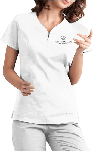 Camiseta para mujer, uniforme de trabajo, manga corta, cuello en V, bolsillo, holgada, para el cuidado de los trabajadores, tops tipo túnica para