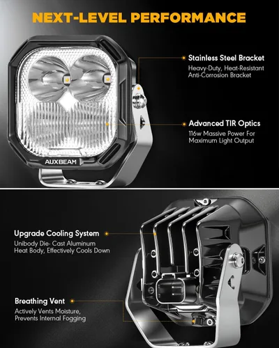 Miniatura 6 de Auxbeam Luces LED RGB en Cápsula de 3 Pulgadas, 7 Retroiluminación de Ciclo de Gradiente Dinámico, Combo Spot Flood de 116W, Luz de Conducción