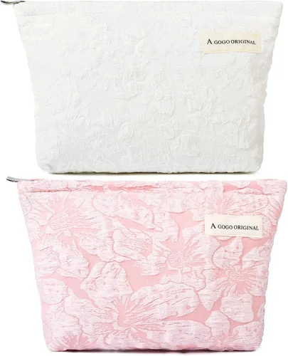 Miniatura 50 de SOIDRAM 2 Piezas de Bolsa de Maquillaje a Rayas Grande, Bolsa de Cosméticos de Cordura de Gran Capacidad, Bolsa de Lona Mixta de Artículos de Rayas