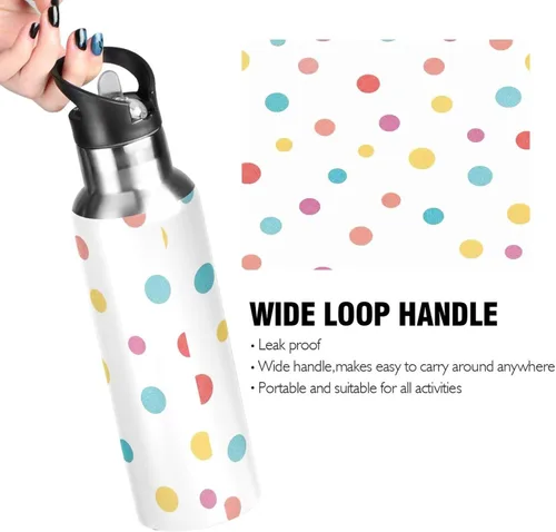 Miniatura 4 de Colorful Polka Dots White Insulated Stainless Steel Water Bottle with Straw 32 Oz Leakproof Water Bottles, BPA-Free Sports Water Bottle