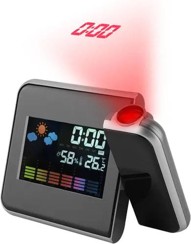Miniatura 2 de Akozon Reloj despertador de proyección Digital LED Pronóstico del tiempo Calendario Pantalla Reloj despertador Temperatura Humedad Monitor Medidor