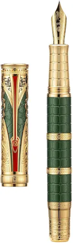 Miniatura 15 de Hongdian D5X - Pluma estilográfica de color negro, punta mediana, dinastía Qin, retro, tótem chino, grabado, pluma de escritura suave