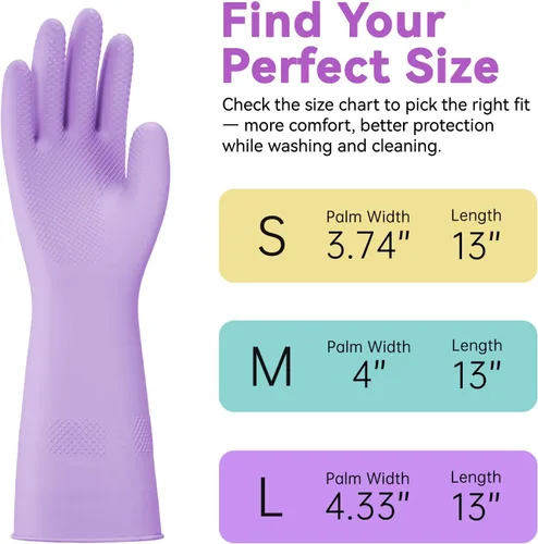 Miniatura 6 de Guantes de goma para lavar platos - 4 pares de guantes de cocina con ganchos de mano, guantes para el hogar, talla grande