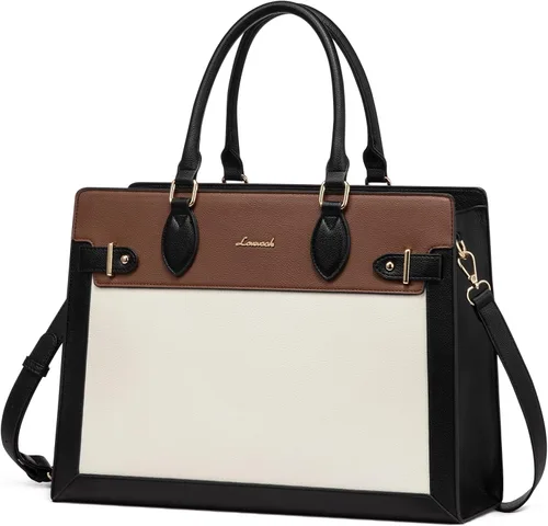 Miniatura 11 de LOVEVOOK Bolsa para laptop para mujeres, Bolsa tote grande de cuero PU de 15.6 pulgadas, Bolsa de trabajo profesional para maestras, Maletín